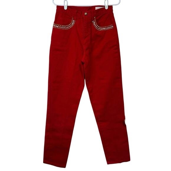 Cache Red Denim Studded Embellished Red Jacket and Jeans Size S/8 Rodeo Glam - Picture 4 of 13